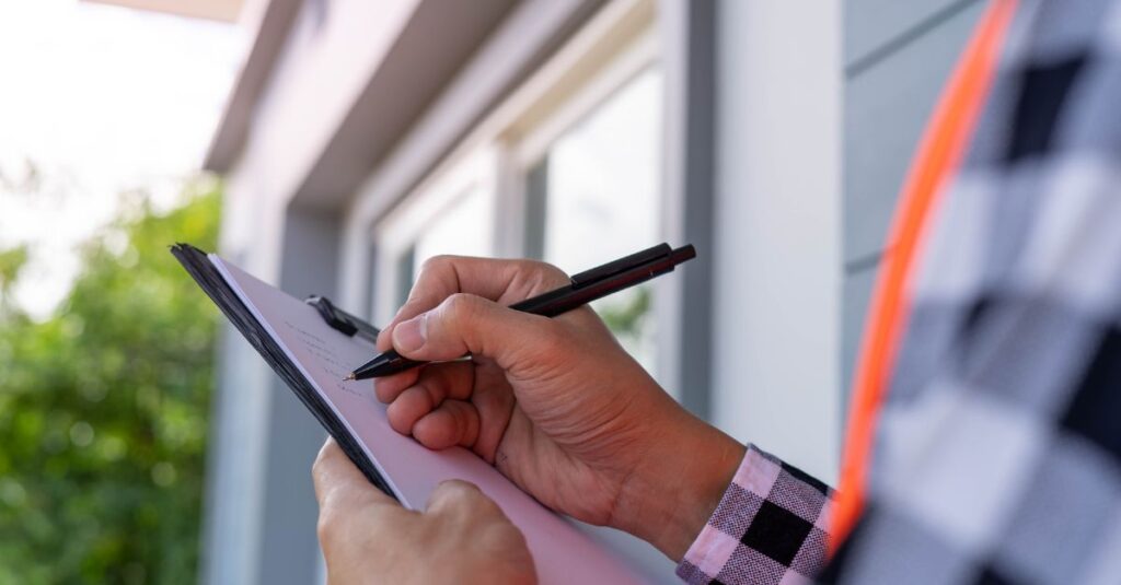 a home inspector with clip boar and pen